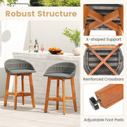 Costway - Outdoor Faux Rattan Bar Chairs Set of 2 with Ergonomic Backrests and Footrests-Gray