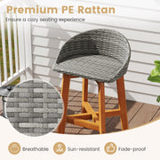 Costway - Outdoor Faux Rattan Bar Chairs Set of 2 with Ergonomic Backrests and Footrests-Gray