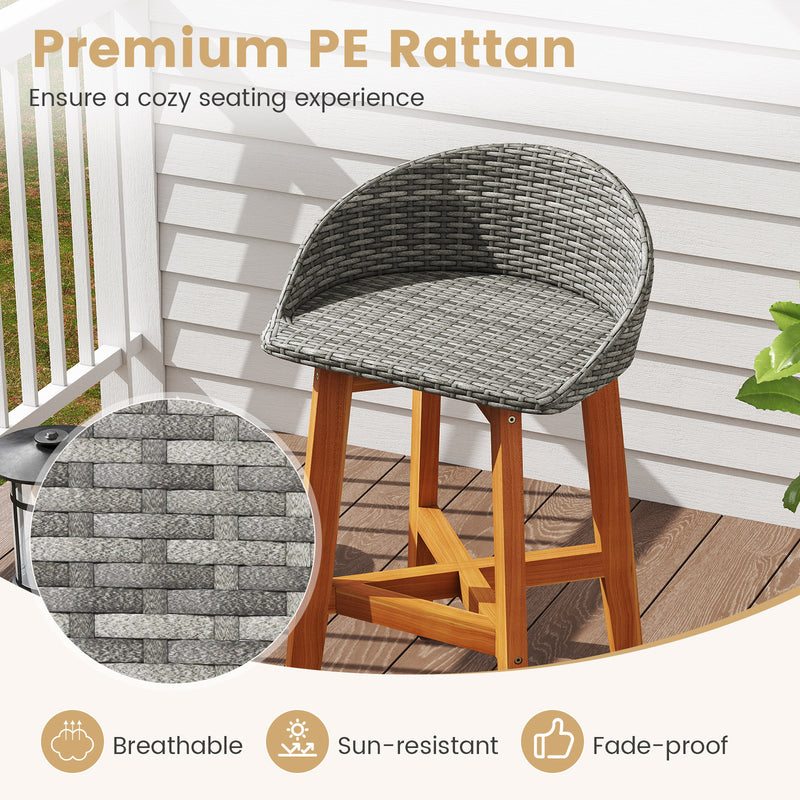 Costway - Outdoor Faux Rattan Bar Chairs Set of 2 with Ergonomic Backrests and Footrests-Gray