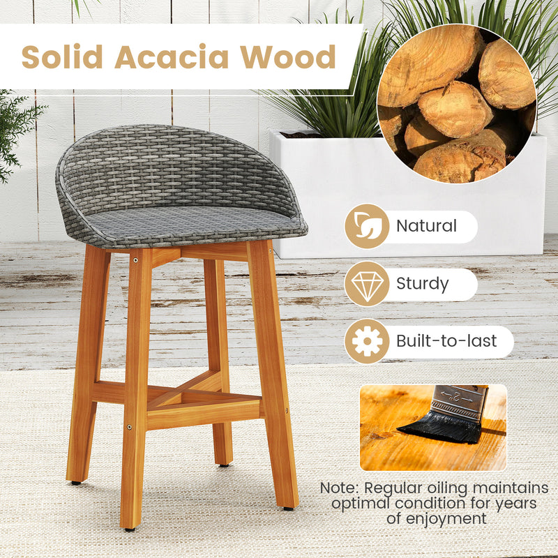 Costway - Outdoor Faux Rattan Bar Chairs Set of 2 with Ergonomic Backrests and Footrests-Gray