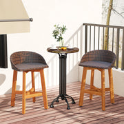 Costway - Outdoor Faux Rattan Bar Chairs Set of 2 with Ergonomic Backrests and Footrests-Brown