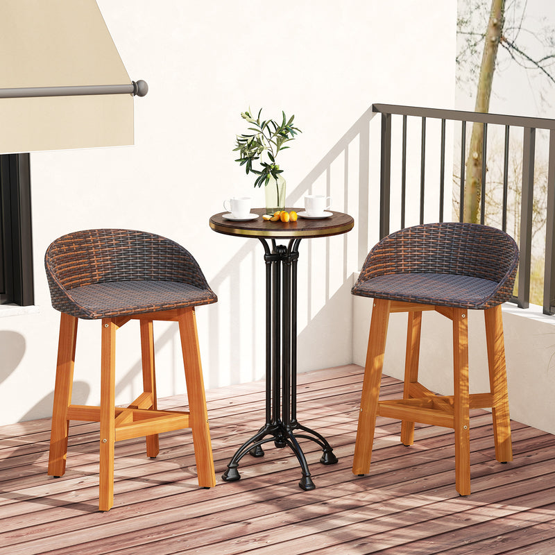 Costway - Outdoor Faux Rattan Bar Chairs Set of 2 with Ergonomic Backrests and Footrests-Brown