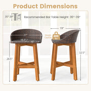 Costway - Outdoor Faux Rattan Bar Chairs Set of 2 with Ergonomic Backrests and Footrests-Brown