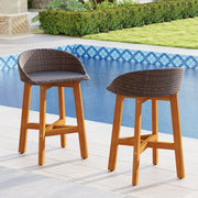 Costway - Outdoor Faux Rattan Bar Chairs Set of 2 with Ergonomic Backrests and Footrests-Brown