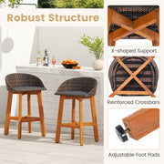 Costway - Outdoor Faux Rattan Bar Chairs Set of 2 with Ergonomic Backrests and Footrests-Brown