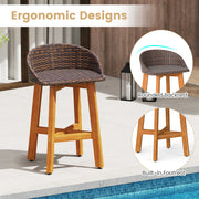 Costway - Outdoor Faux Rattan Bar Chairs Set of 2 with Ergonomic Backrests and Footrests-Brown