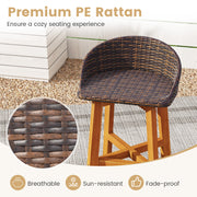 Costway - Outdoor Faux Rattan Bar Chairs Set of 2 with Ergonomic Backrests and Footrests-Brown