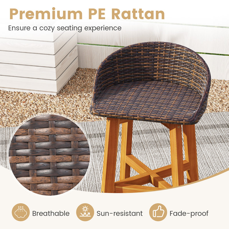 Costway - Outdoor Faux Rattan Bar Chairs Set of 2 with Ergonomic Backrests and Footrests-Brown