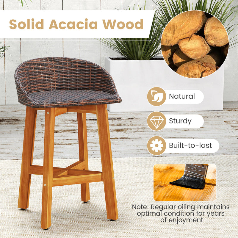 Costway - Outdoor Faux Rattan Bar Chairs Set of 2 with Ergonomic Backrests and Footrests-Brown