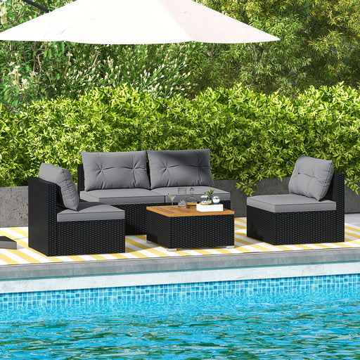 Costway - 5 Piece Outdoor Furniture Set with Solid Tabletop and Soft Cushions-Gray