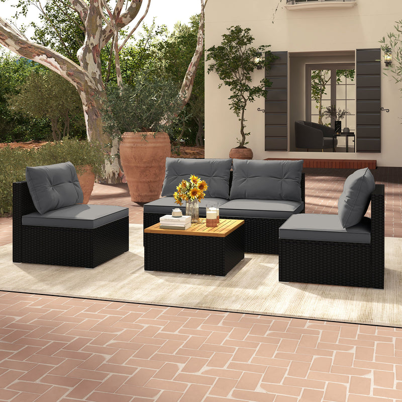 Costway - 5 Piece Outdoor Furniture Set with Solid Tabletop and Soft Cushions-Gray