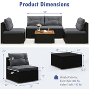 Costway - 5 Piece Outdoor Furniture Set with Solid Tabletop and Soft Cushions-Gray
