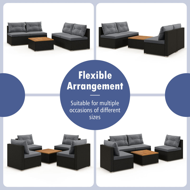 Costway - 5 Piece Outdoor Furniture Set with Solid Tabletop and Soft Cushions-Gray