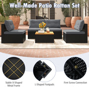 Costway - 5 Piece Outdoor Furniture Set with Solid Tabletop and Soft Cushions-Gray
