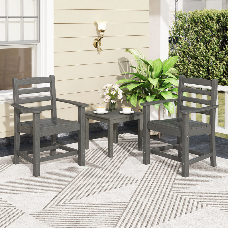 Costway - HDPE All Weather Patio Dining Chairs Set of 2 with Wide Armrests-Gray