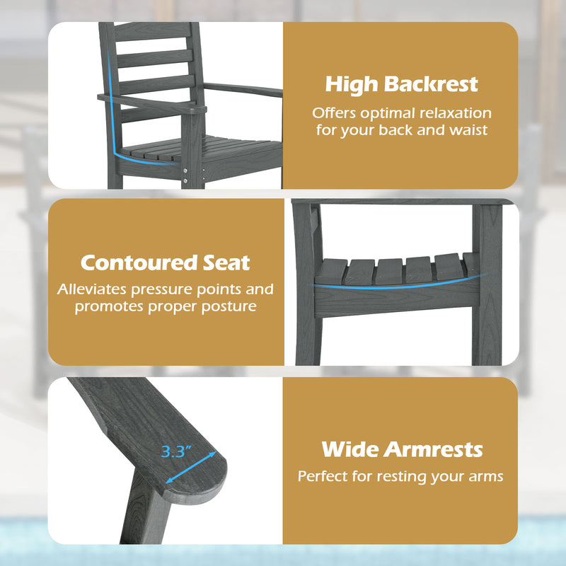 Costway - HDPE All Weather Patio Dining Chairs Set of 2 with Wide Armrests-Gray