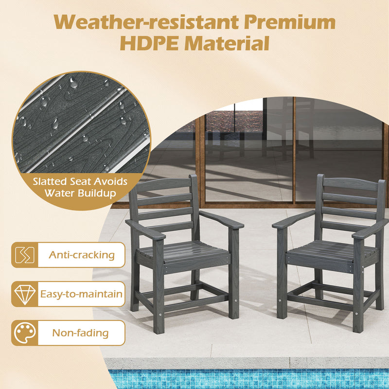 Costway - HDPE All Weather Patio Dining Chairs Set of 2 with Wide Armrests-Gray