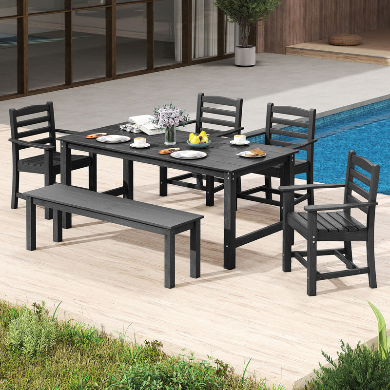 Costway - HDPE All Weather Patio Dining Chairs Set of 2 with Wide Armrests-Black