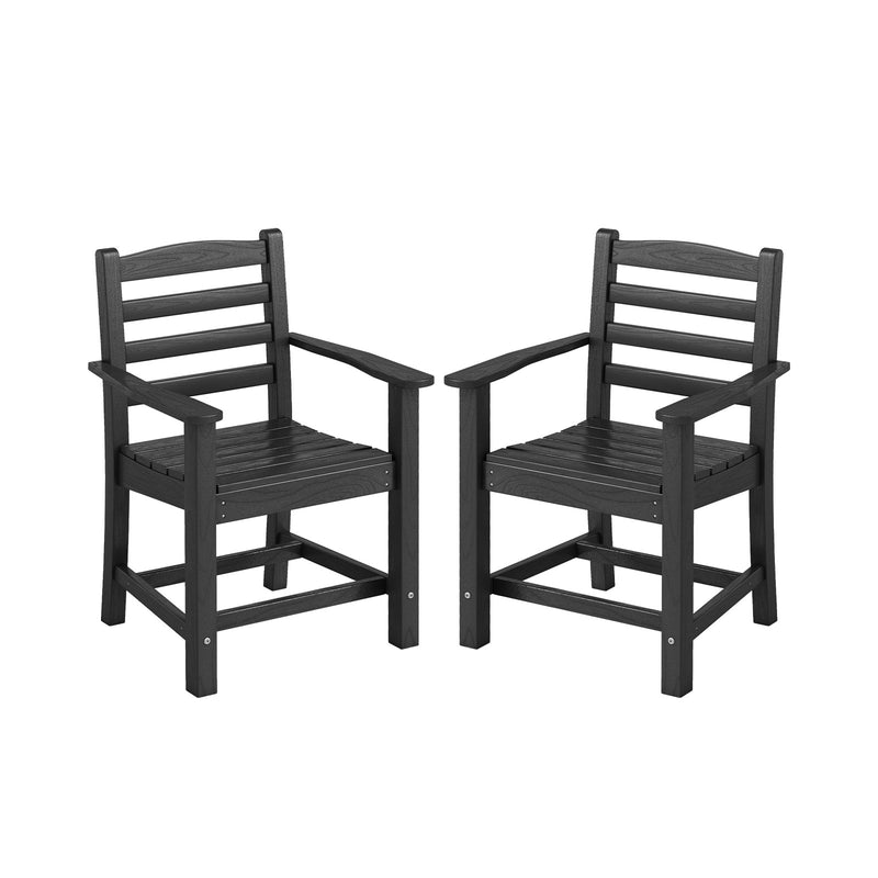 Costway - HDPE All Weather Patio Dining Chairs Set of 2 with Wide Armrests-Black