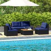 Costway - 5 Piece Outdoor Furniture Set with Solid Tabletop and Soft Cushions-Navy
