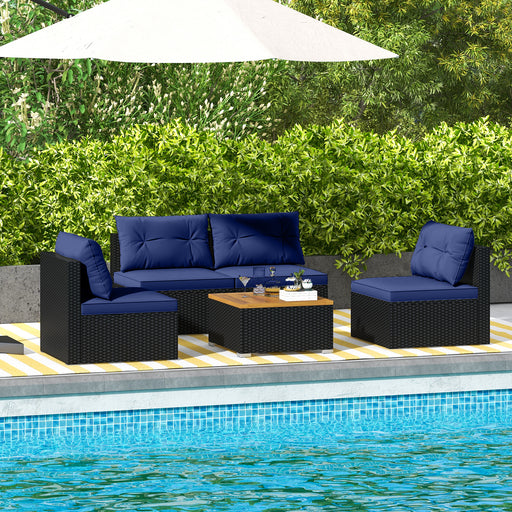 Costway - 5 Piece Outdoor Furniture Set with Solid Tabletop and Soft Cushions-Navy
