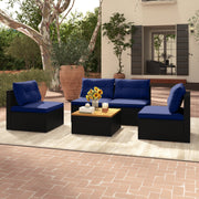 Costway - 5 Piece Outdoor Furniture Set with Solid Tabletop and Soft Cushions-Navy