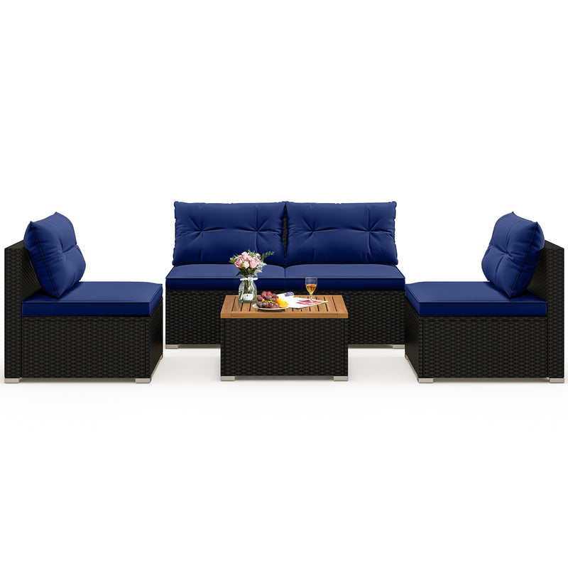 Costway - 5 Piece Outdoor Furniture Set with Solid Tabletop and Soft Cushions-Navy