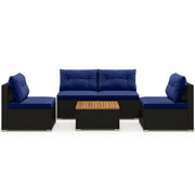 Costway - 5 Piece Outdoor Furniture Set with Solid Tabletop and Soft Cushions-Navy