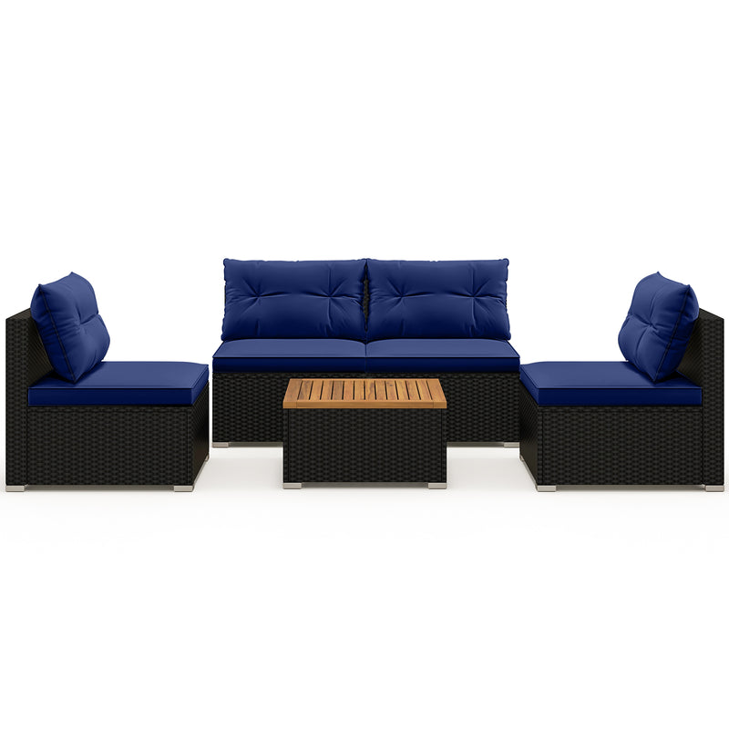 Costway - 5 Piece Outdoor Furniture Set with Solid Tabletop and Soft Cushions-Navy