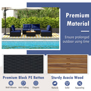 Costway - 5 Piece Outdoor Furniture Set with Solid Tabletop and Soft Cushions-Navy