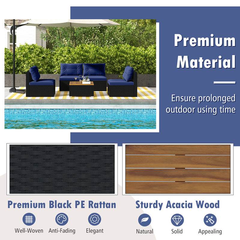 Costway - 5 Piece Outdoor Furniture Set with Solid Tabletop and Soft Cushions-Navy