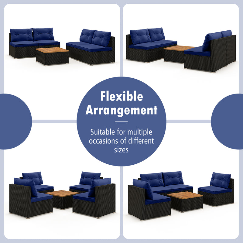 Costway - 5 Piece Outdoor Furniture Set with Solid Tabletop and Soft Cushions-Navy