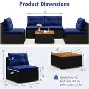 Costway - 5 Piece Outdoor Furniture Set with Solid Tabletop and Soft Cushions-Navy