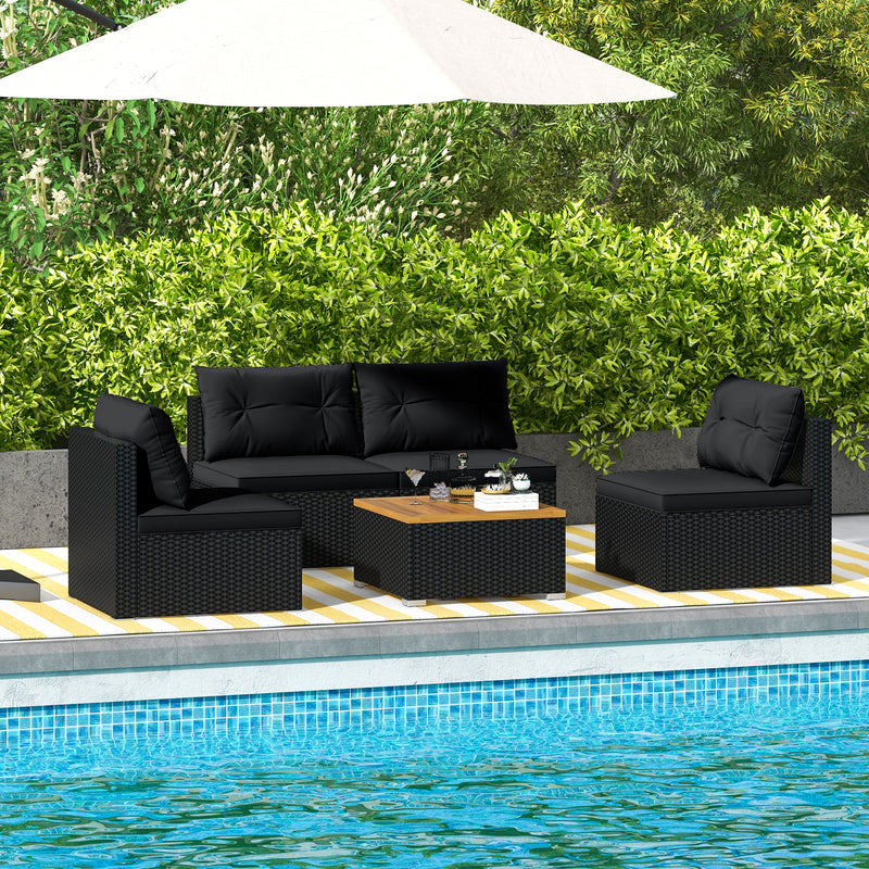 Costway - 5 Piece Outdoor Furniture Set with Solid Tabletop and Soft Cushions-Black