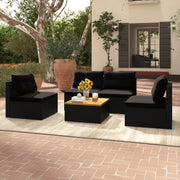 Costway - 5 Piece Outdoor Furniture Set with Solid Tabletop and Soft Cushions-Black