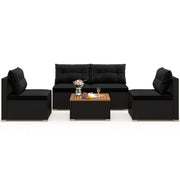 Costway - 5 Piece Outdoor Furniture Set with Solid Tabletop and Soft Cushions-Black