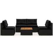 Costway - 5 Piece Outdoor Furniture Set with Solid Tabletop and Soft Cushions-Black