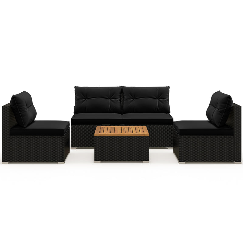 Costway - 5 Piece Outdoor Furniture Set with Solid Tabletop and Soft Cushions-Black