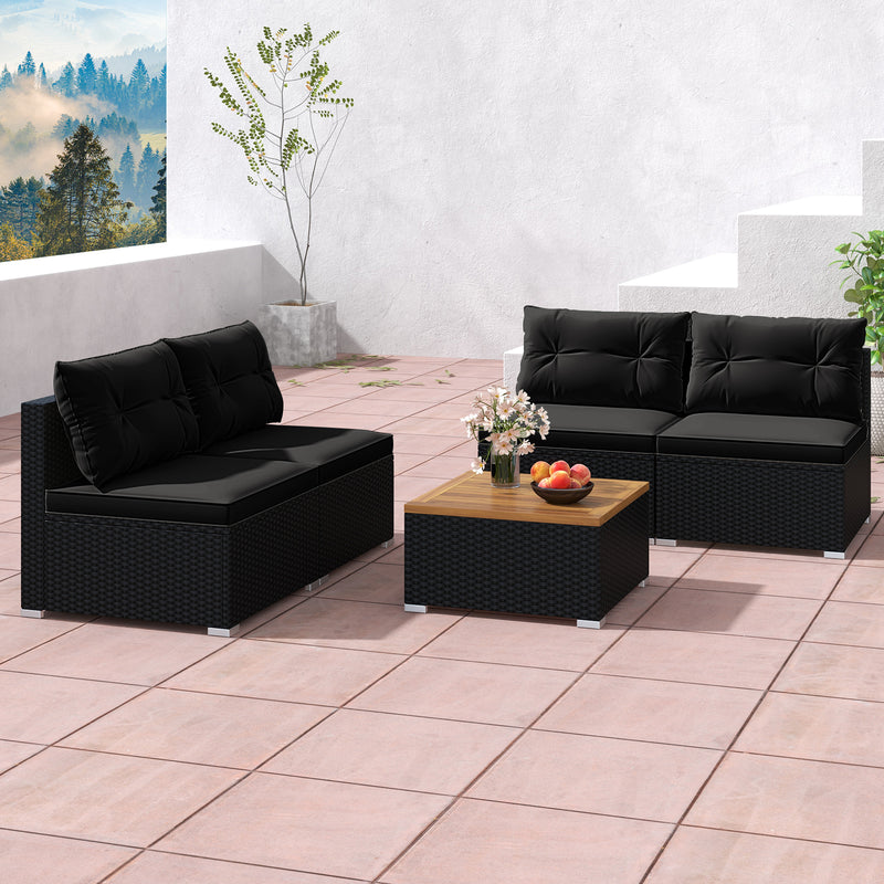 Costway - 5 Piece Outdoor Furniture Set with Solid Tabletop and Soft Cushions-Black