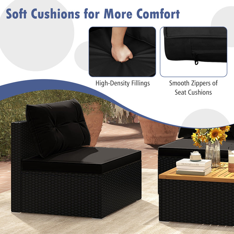 Costway - 5 Piece Outdoor Furniture Set with Solid Tabletop and Soft Cushions-Black