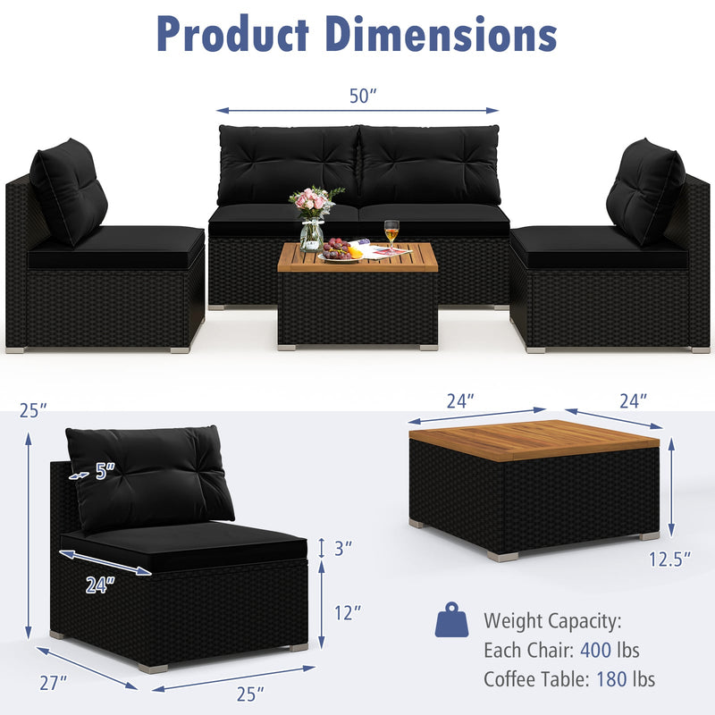 Costway - 5 Piece Outdoor Furniture Set with Solid Tabletop and Soft Cushions-Black