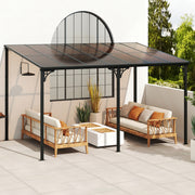 Costway - Wall-Mounted Patio Gazebo Large Outdoor Hardtop Pergola with Sloped Polycarbonate Roof-Black