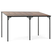 Costway - Wall-Mounted Patio Gazebo Large Outdoor Hardtop Pergola with Sloped Polycarbonate Roof-Black