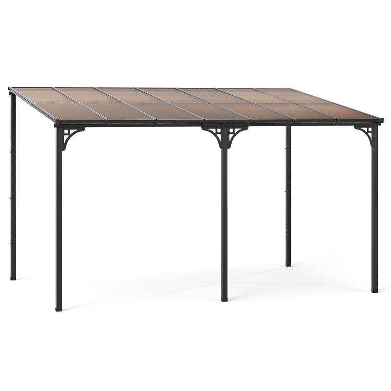 Costway - Wall-Mounted Patio Gazebo Large Outdoor Hardtop Pergola with Sloped Polycarbonate Roof-Black