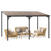 Costway - Wall-Mounted Patio Gazebo Large Outdoor Hardtop Pergola with Sloped Polycarbonate Roof-Black