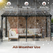 Costway - Wall-Mounted Patio Gazebo Large Outdoor Hardtop Pergola with Sloped Polycarbonate Roof-Black