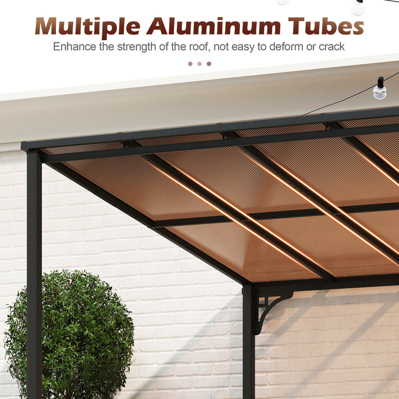 Costway - Wall-Mounted Patio Gazebo Large Outdoor Hardtop Pergola with Sloped Polycarbonate Roof-Black