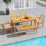 Costway - 2 Pieces Patio Dining Chairs Outdoor Acacia Wood Armchairs Bistro Conversation Furniture-White