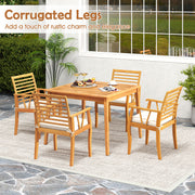 Costway - 2 Pieces Patio Dining Chairs Outdoor Acacia Wood Armchairs Bistro Conversation Furniture-White