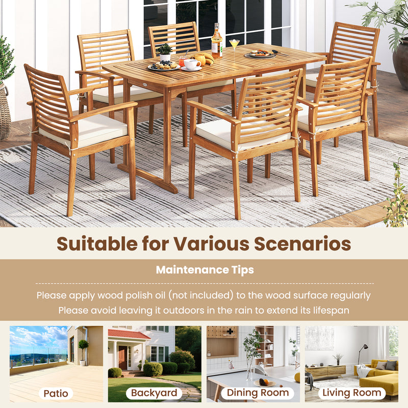 Costway - Outdoor Patio Dining Chairs Set of 2 with Removable Padded Cushion and Slatted Backrest-Beige